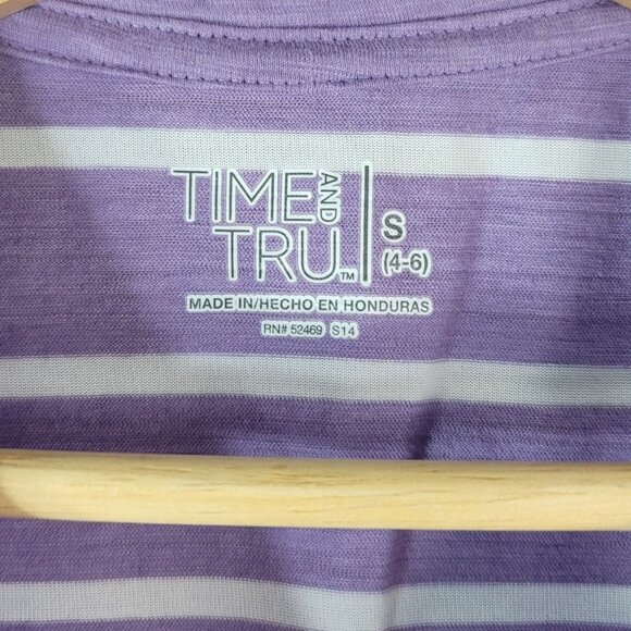 2/$15 Time And Tru Top Purple Size 4 Small Short Sleeve White Stripe Crew Neck - Picture 6 of 7